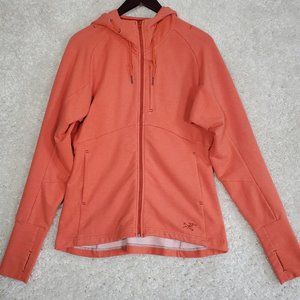 Arcteryx Sweater Womens Large Orange Trim Fit Full Zip Hooded Long Sleeve